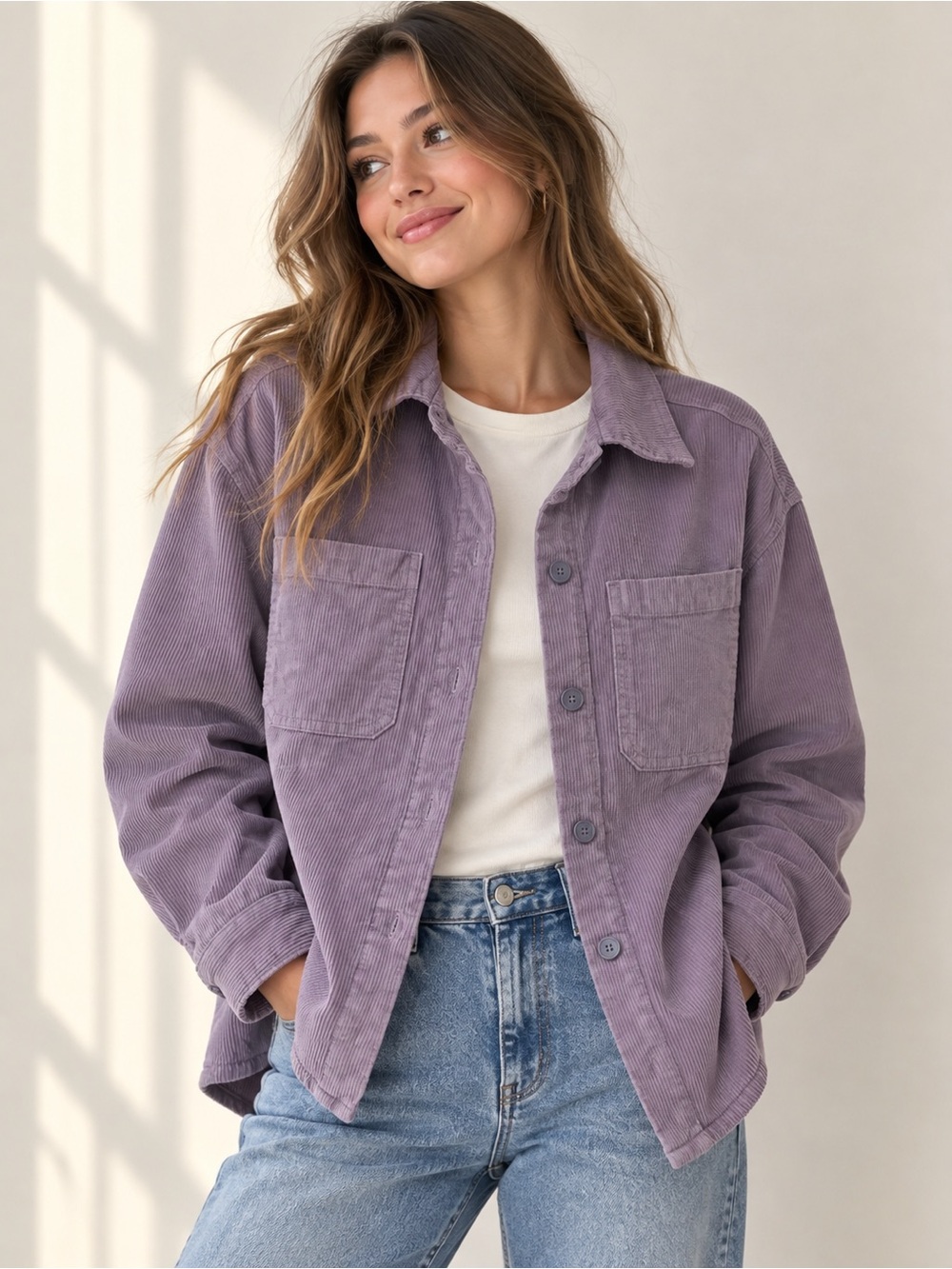 PacSun Lavender Corduroy Shacket XS/S Quilted Utility Jacket Purple